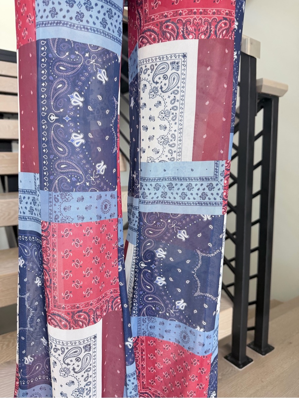Patchwork Print Wide-Leg Pants - Blue & Red size S - Picture 5 of 6